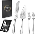 Personalized Wedding Cake Knife and Server Set, Custom Names Cake Cutting Set with Stainless Steel Forks, Customized Bridal Anniversary Birthday Wedding Registry Gifts (Silver)