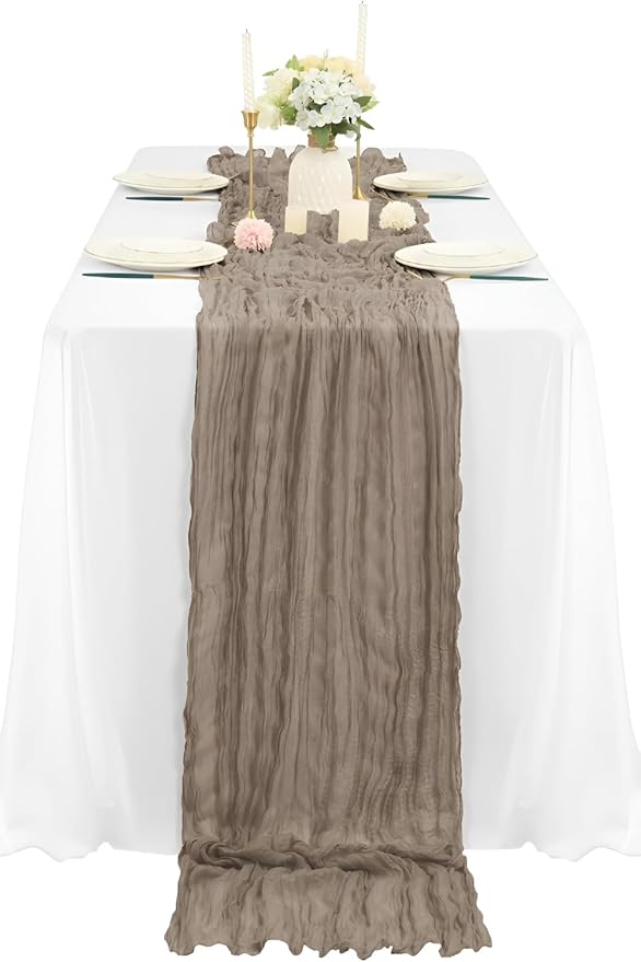 6Pcs Khaki Cheesecloth Table Runner 120 Inch10FT Nude Rustic Boho Cheesecloth Table Runnerfor Wedding Party Baby Shower Birthday Home Decor Holiday Decorations