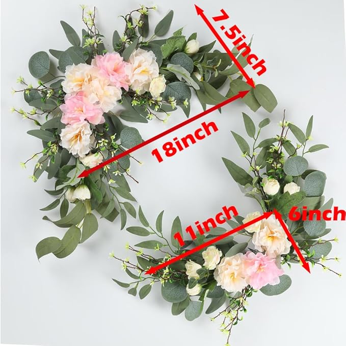 H&W 2pcs Artificial Wedding Arch Flowers for Wedding Sign, Floral Swag Dusty Decor for Reception Ceremony Backdrop Sweetheart Table (Grass Heart-Peony)