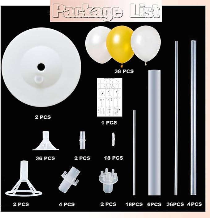 Balloon Column Kit Set of 2 With Balloons Included - with Base, and Pole,Balloon Tower Backdrop Decoration for Wedding, Baby Shower, Birthday Party, or Bachelorette Parties (Gold White)