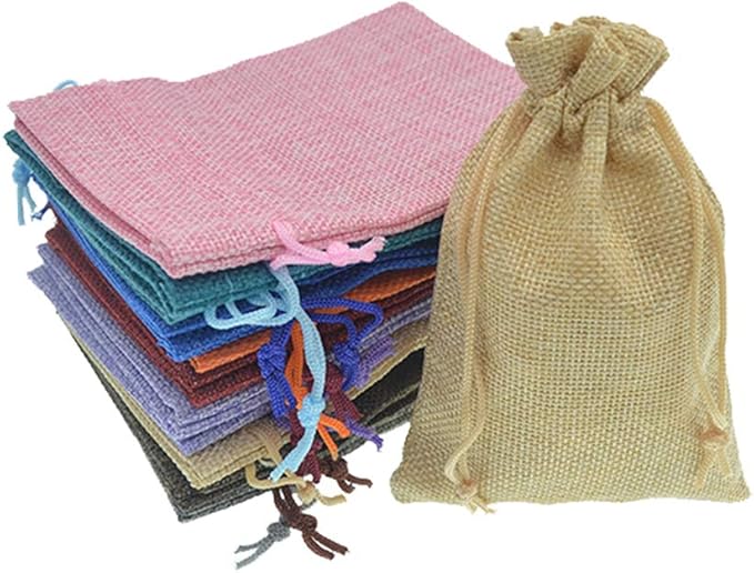 20Pcs Burlap Bags with Drawstring, Assorted Colored Small Jute Sacks Christmas Wedding Party Favor Gift Bags, Jewelry Candy Pouches 3.9 x 5.5 inch