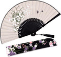 Amajiji Small Folding Hand Fan for Women, Chinese Japanese Vintage Style Bamboo Silk Fans for Party Wedding Dancing Decoration Gift Performance (AM-19)