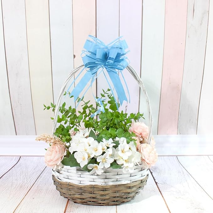 WEWILUCK Gift Wrap Bows Big, Blue Bow for Gift Baskets, Flower Bouquet, Paper, Pull Bows for Gift Wrapping, Gift Bag, Box, Baby Showers, Hanukkah(6 inches, 15PCS)