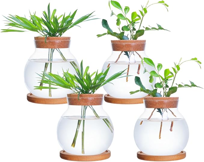 Glass Decorative Bottles, Vintage Style Flower Bud Vases, Set of Assorted Sizes and Designs (4pcs), a-1044