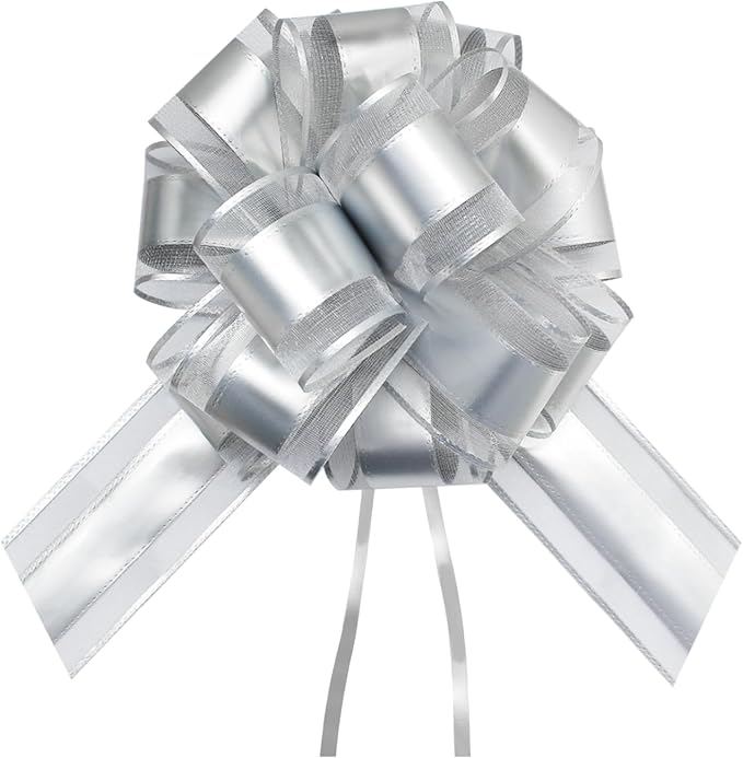 7 Pieces Large Pull Bows, 6 inche, Big Bow for Gift Wrapping, Christmas Party Birthday Gift, Wedding Baskets,Valentine's Day Gift Decorations, Flower Decoration (Silver)