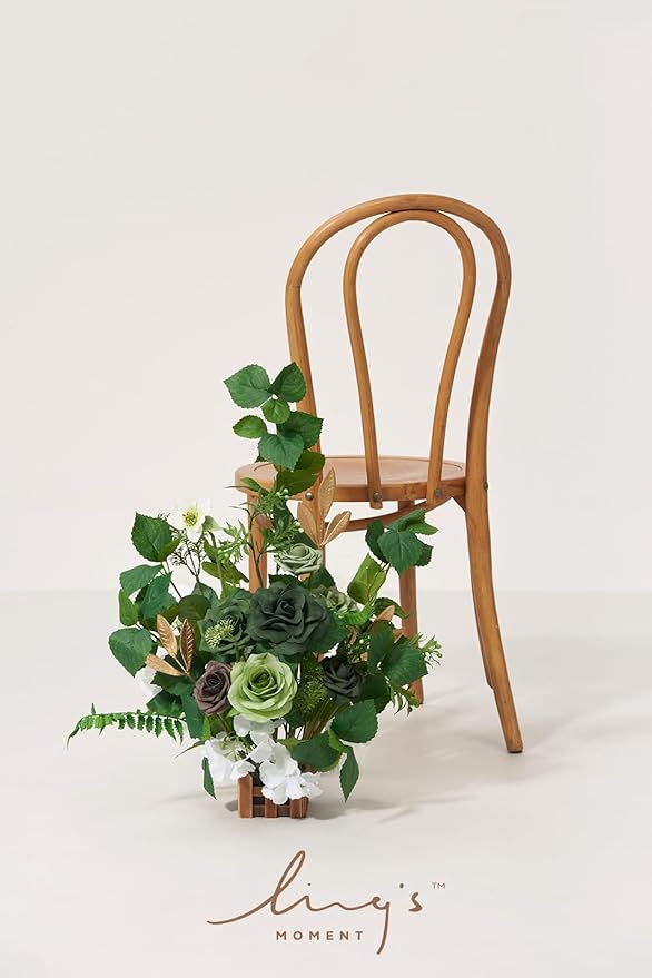 Ling's Moment 17.5" Tall Standing Artificial Flowers Arrangements 4pcs Fall Wedding Aisle Runner Chair Decorations Emerald Gold for Centerpieces Ceremony Reception Rose Floral Party Outdoor