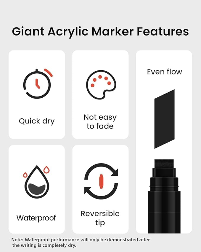 3 Pcs Black Jumbo Permanent Markers: 15mm Wide Tip Thick Acrylic Paint Pen Large Calligraphy Marker for Rock Painting, Poster, Sign, Canvas, Glass, Wood, Ceramic