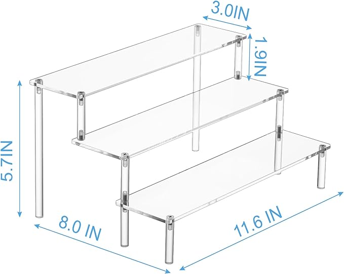 Large Acrylic Display Risers, Perfume Stand Organizer, Clear Acrylic Shelf Risers for Display Stands for Food, Tabletop Use, Amiibo Funko POP Figure, 3 Tier Clear Cupcake Stand Risers