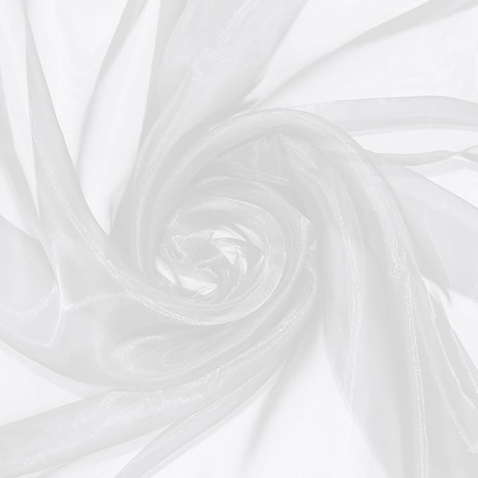 P Pothuiny Sheer Organza Fabric by The Yard, 1 Yard x 60 Inch Wide Bridal White Organza Tulle Fabric Roll Shiny Gauze Fashion Dress Sewing Craft for Wedding Party Decorations Backdrop