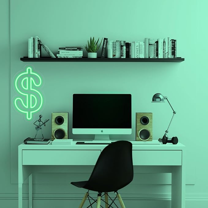 Dollar Neon Sign Money Neon Signs for Wall Decor Dollar Sign Decorations Dollars Money Obsessed Decorations LED Green Light for Bar Bedroom Party Love Money Wall Decoration, 11.9" x 7"