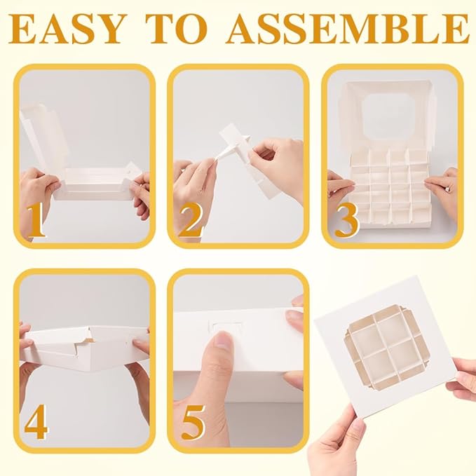 25 Pack White Bakery Boxes, Sweet Boxes with Windows and Divider, 16-Compartments Dessert Box for Chocolate Sweet Assortment