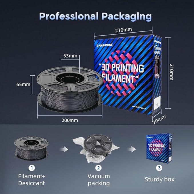 FLASHFORGE Carbon Fiber PETG Filament 1.75mm, Carbon Fiber PETG 3D Printer Filament, 1KG Spool Dimensional Accuracy +/- 0.02mm, Lightweight & Heat-Resistant & Moisture Free (Volcanic Rock Gray)
