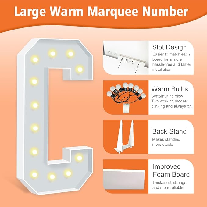4FT Light Up Letters C, 47 inch Tall Marquee Letters, DIY Marquee Light Up Letter for Birthday Party Backdrop Displays, Mosaic Letter Sign for Balloons Party, Anniversary, Christmas