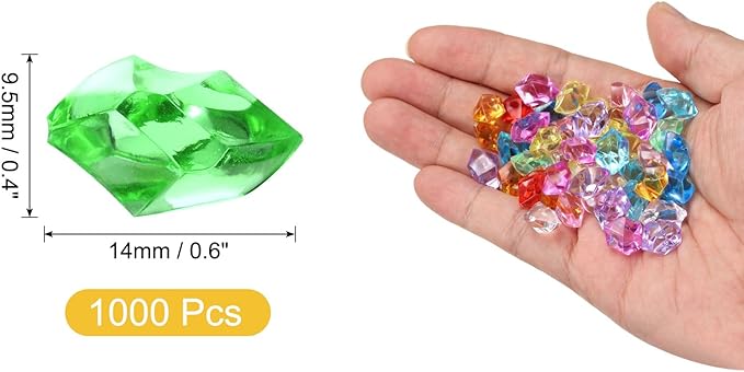 uxcell 1000pcs Fake Ice Rocks, Dazzling Clear Resin Crushed Ice Sparkling Fake Diamonds Gem Stones for Vases Fillers Table Scatter, Theme Party Favors, Green