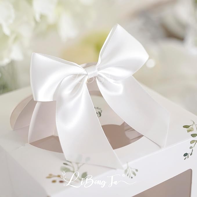4.5" Satin Ribbon White Bows for Gift Wrapping, Twist Tie Bows, Cute Bows for Crafts, Party Favors, Premade Bows Pre-Tied Decorative Bows for Flower Bouquets Candy Apple Bows-24 Counts
