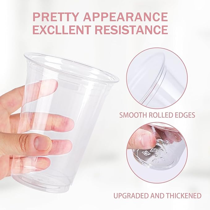 12 oz Clear Plastic Cups - 300 Count Disposable Wine Cup for Party, 12 Ounce Drinking Cups Bulk, PET Cocktail Glasses for Smoothie, Fruit, and Cold Beverage