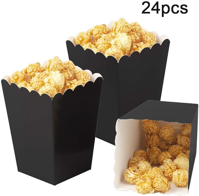 Black Popcorn Boxes Mini Paper Popcorn Box Cardboard Popcorn Container for Party, Pack of 24