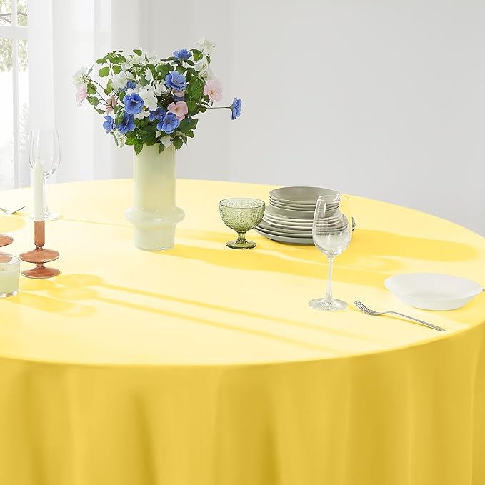 Round Tablecloth 6 Pack 108 Inch Yellow Tablecloths Washable Decorative Linen Polyester Table Clothes Cover for Dining Table Banquets Buffet Parties and Wedding