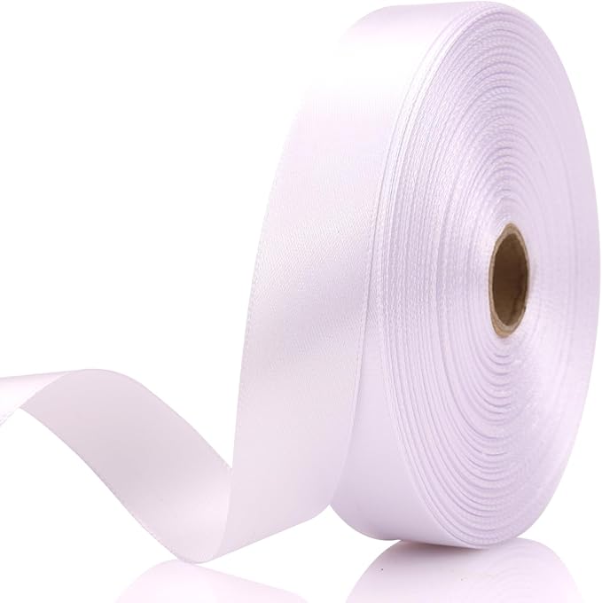 White 7/8 Inch 60 Yards Satin Craft Ribbon - Single Face Polyester Ribbon for Handmade Roses, Gift Wrapping, Timeless Flower, Bouquets, Wedding and Party Decoration