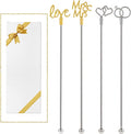 4Pcs Cocktail Stirrers Swizzle Sticks Stainless Steel 7.3" Coffee Stir Sticks with Gold Mr & Mrs,LOVE Shape, for Mixing Cocktail Metal Stir Sticks for Coffee Bar