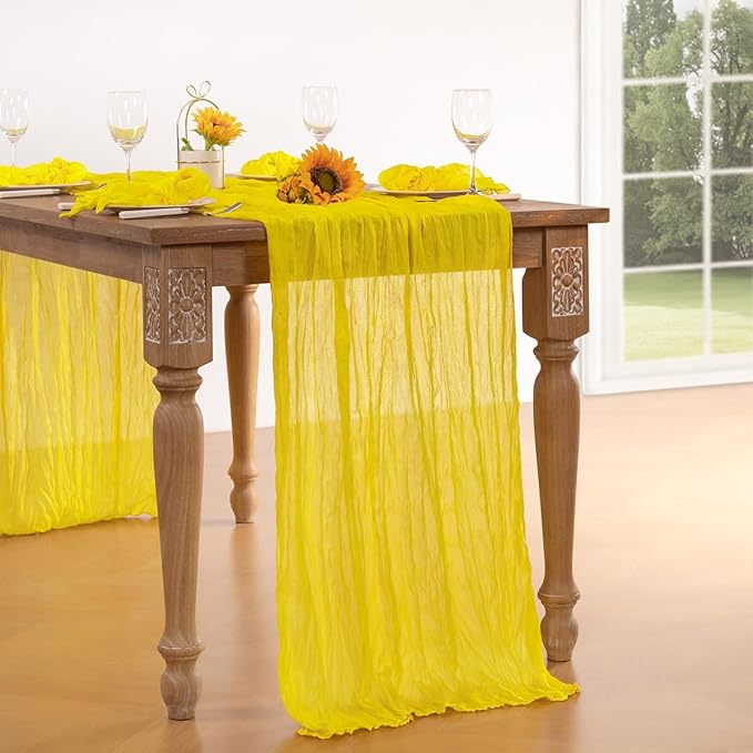 Lemon Yellow Cheesecloth Table Runner 6 Pack Fall Table Runners Boho Gauze 120 Inches Yellow Cheese Cloth Fall Table Decorations for Thanksgiving Wedding Bridal Baby Shower Parties Decor