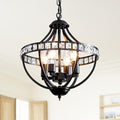 Crystal Chandelier Light Fixtures, 4-Lights Farmhouse Rustic Vintage Black Pendant Hanging Lighting Ceiling Chandeliers for Kitchen Island Dining Room Living Room Bedroom Foyer Hallway