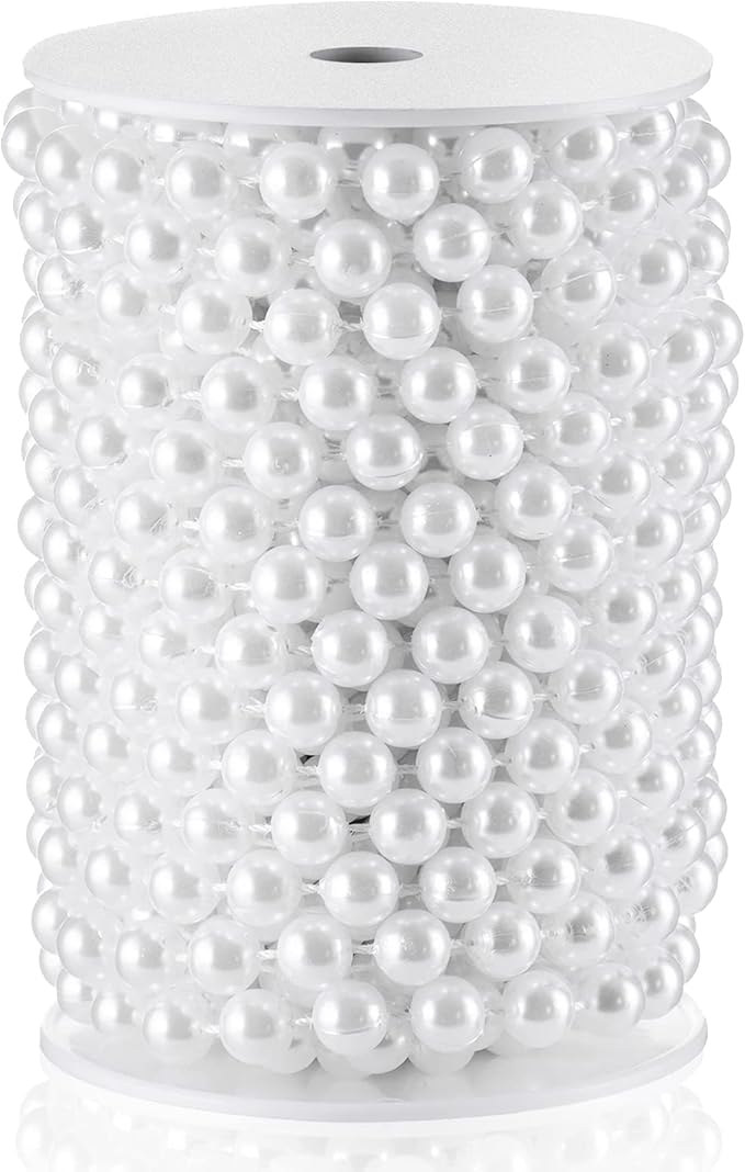 XINHUIDALSQ Craft String of Pearls 10 MM Faux Pearl Beaded, 33 Feet White Garland Bead String for Christmas Tree Decorations, Wedding Party Decoration (White, 10mm/10M)
