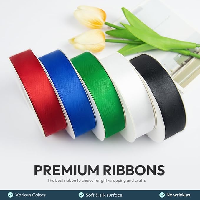 KMER LIFE 1 inch Wide x 50 Yards Red Single Faced Polyester Satin Ribbon, Red Satin Ribbon Perfect for Wedding Decor, Wreath, Crafts, Gift Wrapping & Other Projects (Red)