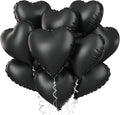 Foil Heart Balloons - 10 Black Heart Shaped Balloons, 18inch Metallic Foil for Valentines Day, Wedding, Birthday, Halloween Party