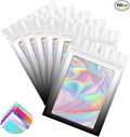 Funfery 100 Pack Gradient Holographic Bags,Resealable Bags with Zipper,Clear Window Packaging Pouchs,Foil Bag for Food Storage,Small Business,Sample Jewelry Bag(5.5×7.9In,White Black)