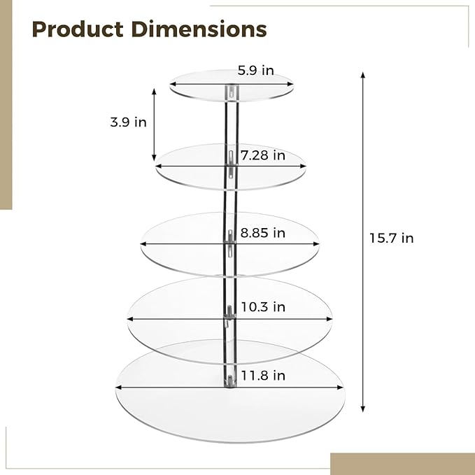 OMISTAR 5-Tier Acrylic Cupcake Stand, 15.7 in / 40 cm Wedding Cake Stand, Acrylic Cupcake Tower Holder, Dessert Display for Party, Birthday, 11.8 in / 30 cm Base, Transparent