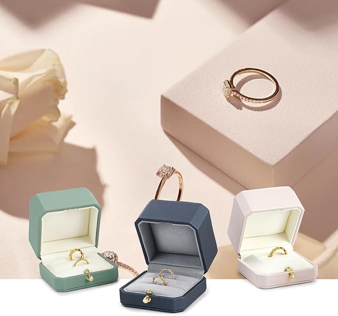 Oirlv Luxury Leather Ring Box for Jewelry Gift Octagon Women Ring Holder for Wedding Day, Proposal, Engagement, Anniversary(Pink,Single)