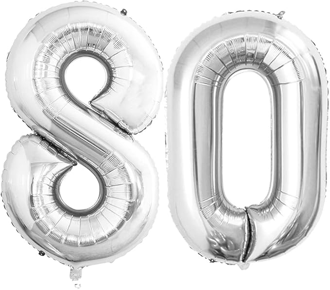 GOER Number 80 Balloons for 80th Birthday Party Decorations,42 Inch Jumbo Foil Helium Balloons for 80th Anniversary (Silver)