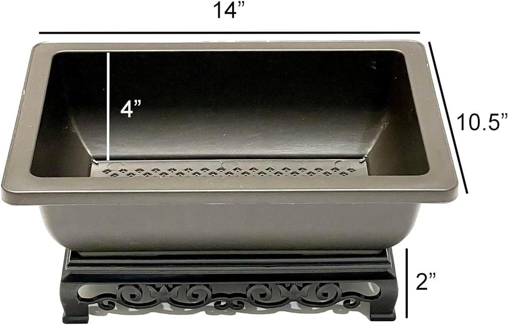 Cotta Planters Bonsai Pot – 2-Pack 14 Inch Large Bonsai Training Pot with Eelegant Stand – Rectangular Bonsai Pots with Mesh Drainage – Luxurious Bonsai Tree Pots Indoor Made with Recycled Plastic