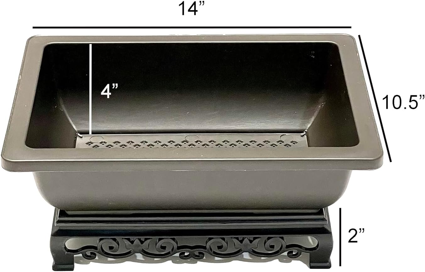 Cotta Planters Bonsai Pot – 2-Pack 14 Inch Large Bonsai Training Pot with Eelegant Stand – Rectangular Bonsai Pots with Mesh Drainage – Luxurious Bonsai Tree Pots Indoor Made with Recycled Plastic