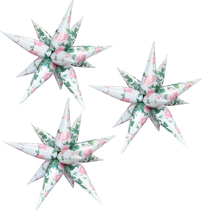 3pcs 26inch flower explosion star balloons,chinese rose explosion star balloons for flower theme birthday baby shower wedding party decorations.