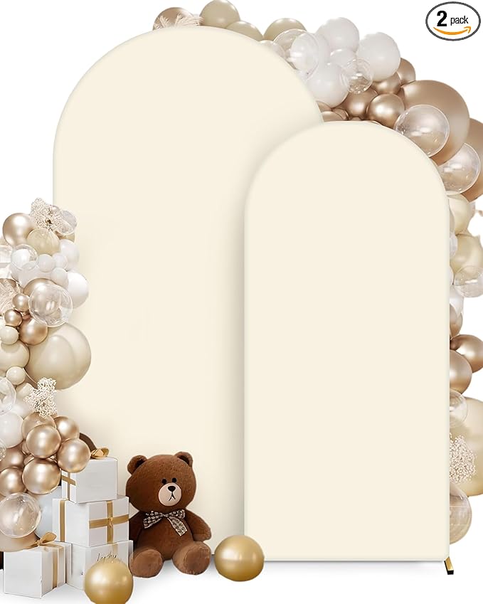 HEMMOTOP Light Beige Arch Backdrop Cover 7.2 ft, 6ft, Wedding Arch Covers Stretchy Backdrop 2 Set, Spandex 2 Sided Arched Background for Birthday, Party, Baby Shower, Decorations
