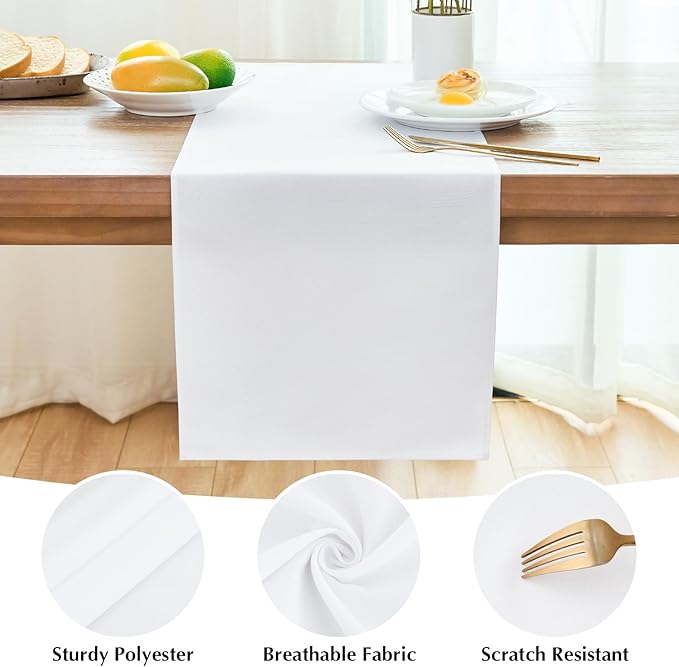 2 Pack White Table Runner 12 x 90 Inch Solid Color Farmhouse Runners Coffee Table Dresser for Daily Party Home Decoration