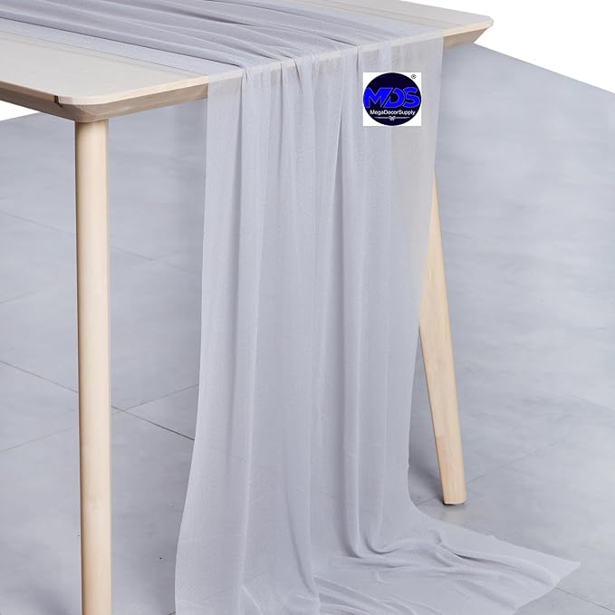 MDS Halloween Chiffon Table Runner - 10 Pack, 29 x 170 Inches, 14ft Each - Sheer Spooky Table Runners for Haunted House Parties, Trick-or-Treat Tables, Witchy Décor, Wedding & Events - Cool Gray