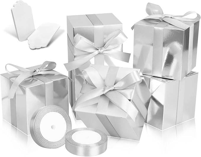 100 Pack Small Gift Boxes, 3x3x3 Inches Favor Boxes Silver Paper Gift Boxes with Lids for Presents, Crafting, Cupcake Boxes, Gifts, Candy Boxes for Wedding Party Bridal Shower Baby Shower Favors