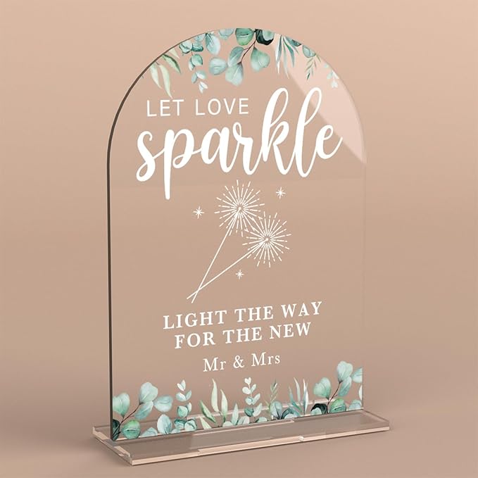Acrylic Wedding Sign Let Love Sparkle Signs for Ceremony Modern Calligraphy Arch Acrylic Table Top Signs for Wedding Reception and Event Party Table Decor (Eucalyptus Leaves)