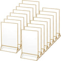 16 Pieces Gold Rimmed Clear Acrylic Table Sign Holders, Double Sided Frame with Gold Border and Vertical Stand for Wedding Table Number, Restaurant Sign, Photo Display, Menu Holder (4 x 6 Inch)