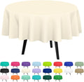 QIKSION Ivory Round Tablecloth 3 Pack, 84 Inch Plastic Table Cover Disposable for Parties