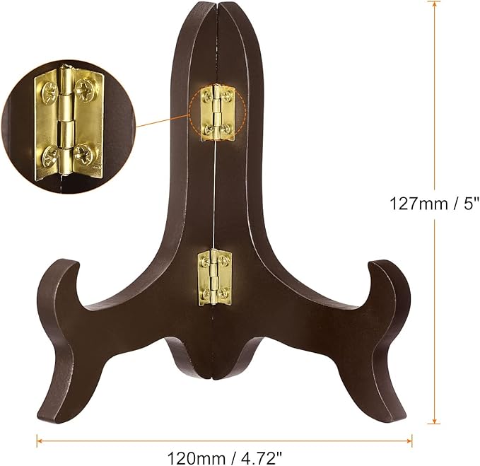 uxcell 5" Easel Plate Holder, Wooden Folding Display Stand Brown for Decorative Picture Frame