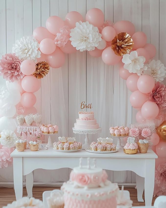 Bezente Pastel Pink Latex Party Balloons - 100 Pack 12 inch Round Helium Light Pink Bridal Pink Balloons for Wedding Bridal Shower Gender Reveal Birthday Party Decoration