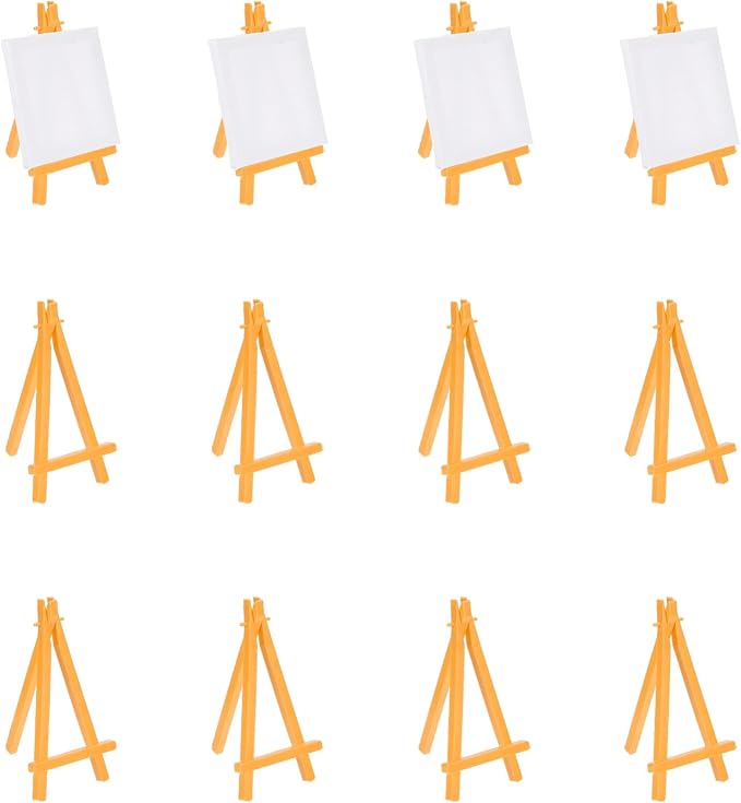 MECCANIXITY Mini Plastic Display Easels, 6.3"x3.4"A-Frame Plastic Painting Tabletop Easels Holder Stand for Photos Cards Artists Beginners Displaying Small Canvases Art(Pack of 12, Yellow)