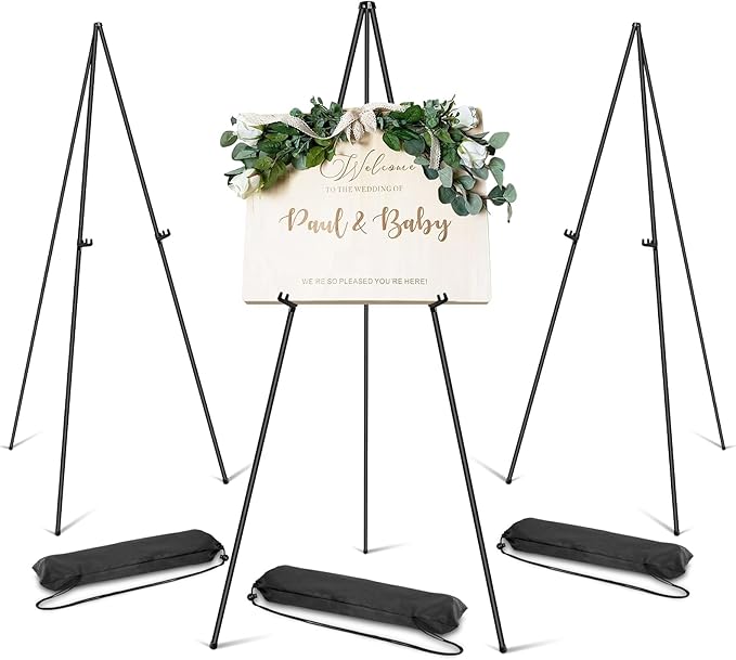 PUJIANG 3 Pack Easel Stand for Display,63" Easels for Playing Pictures, Easels for Signs, Metal Art Easels for Painting, Poster Sign Holder, Floor Display Stand for Wedding Sign with a Carrying Bag