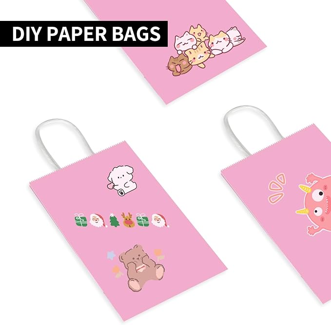 Toovip 50 Pack 5.25x3.25x8.25 Inch Small Light Pink Kraft Paper Bags with Handles Bulk, Gift Wrap Bags for Favors Grocery Retail Party Birthday Shopping Business Goody Craft Merchandise Take Out Sacks