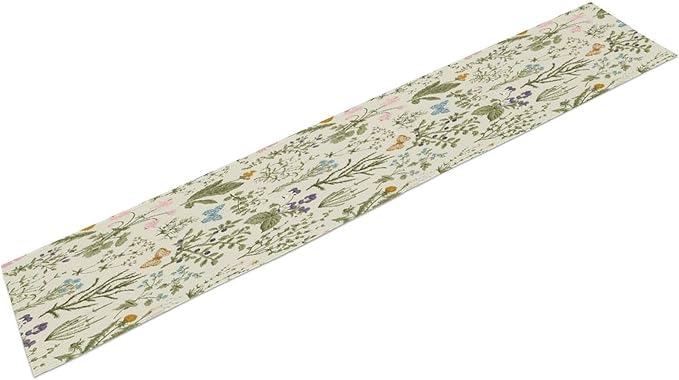 Floral Botanical Table Runner, Garden Spring Flower Botanical Butterfly Animal for Restaurant, Kitchen, Wedding, Party Rectangular Table Runner Decoration,13in（33cm） W * 90in（229cm） L