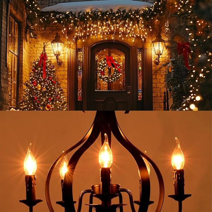 Stereover E12 LED Flickering Flame Decoration Light Bulbs, Stereover Flicker Bulb, E12 Flickering Flame Light Bulbs - Realistic Blaze Effect, Perfect Ambiance for Halloween, Christmas (6 Pack)